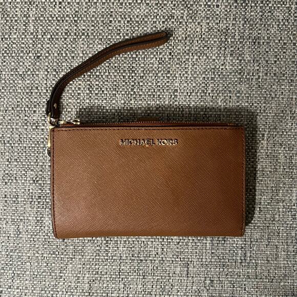 Michael Kors Jet Set Saffiano Leather Double Zip Wristlet - Brown - Picture 7 of 8